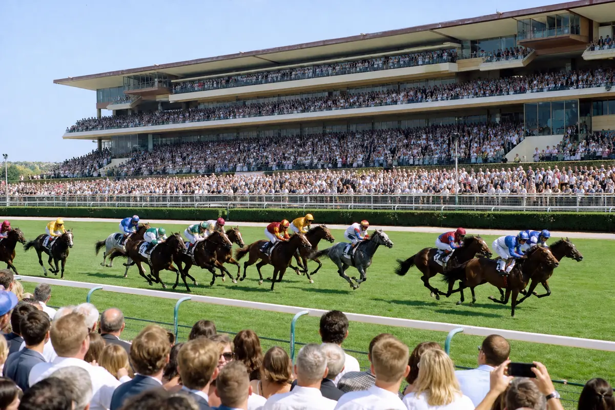 Grande course de Groupe sur un hippodrome prestigieux avec une foule nombreuse