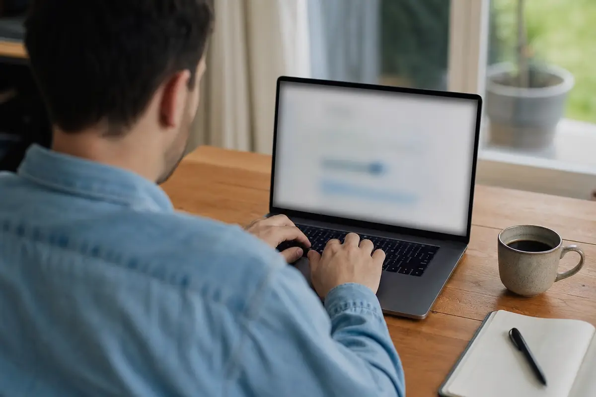 Une personne remplit un formulaire en ligne sur un ordinateur portable